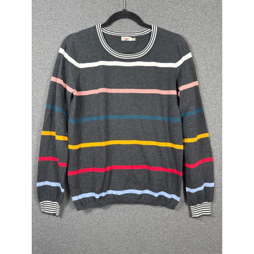 Faherty women Gray Multi Color Stripe Organic Cotton Cashmere Sweater Medium